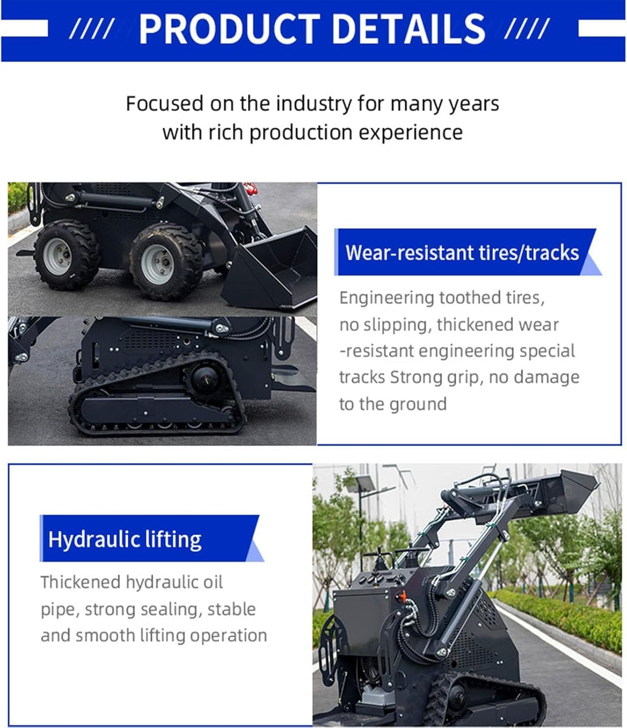 Industrial Grade Mini Skid Steer Loader, Compact Hydraulic Tracked Skid Loader with Quick Attach Bucket for Excavation Work, Farm, Construction, Landscaping, Snow Removal Narrow Space Yard Maintenance