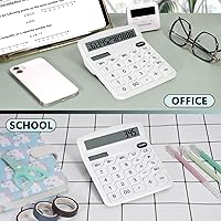 Vista 5 de Cute White Desktop Calculator with Big Buttons, Dual Power Source, Solar and Battery, Large Display Screen - Perfect for Office, Teachers, and