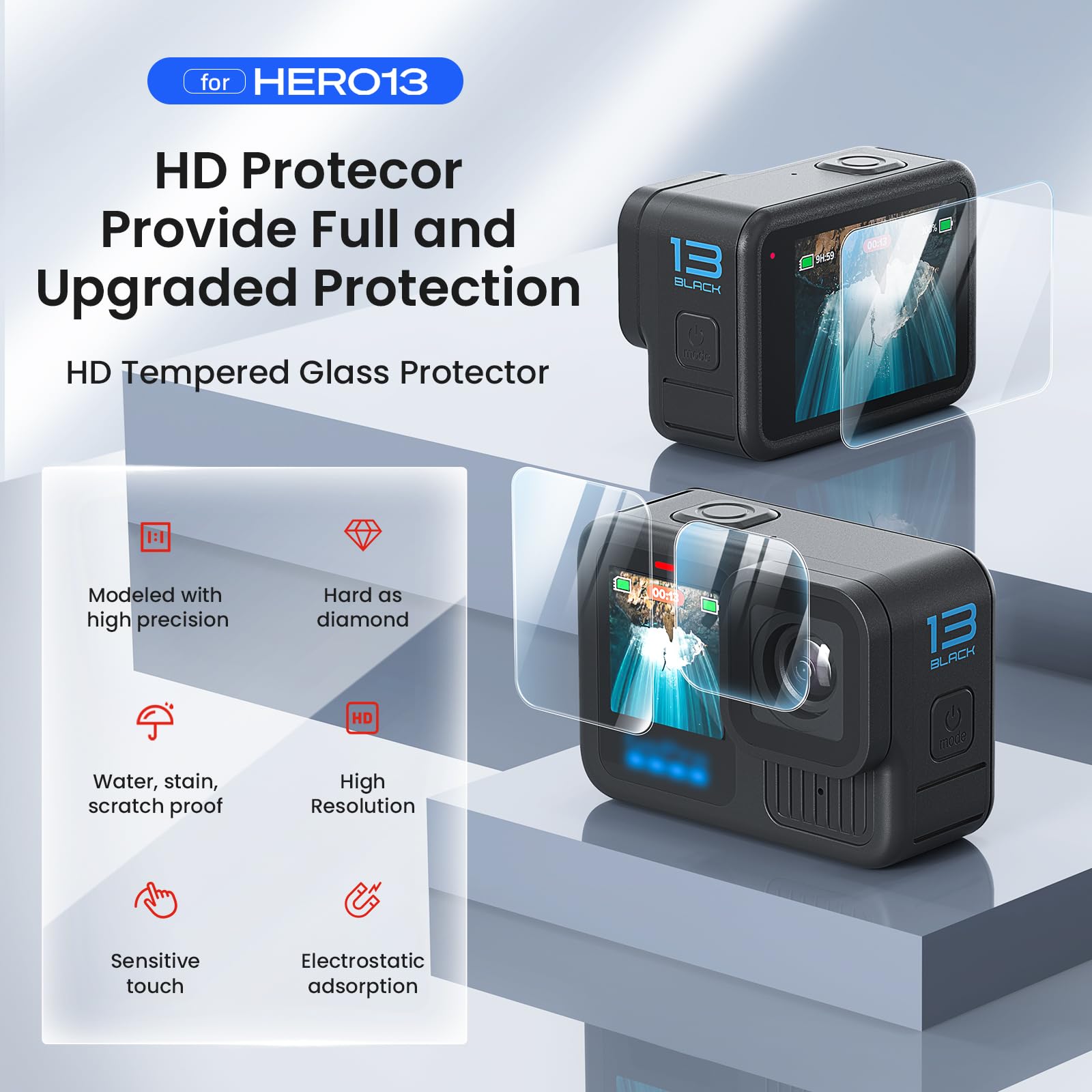 Funda protectora de silicona, protector de pantalla y lente para GoPro Hero 13
