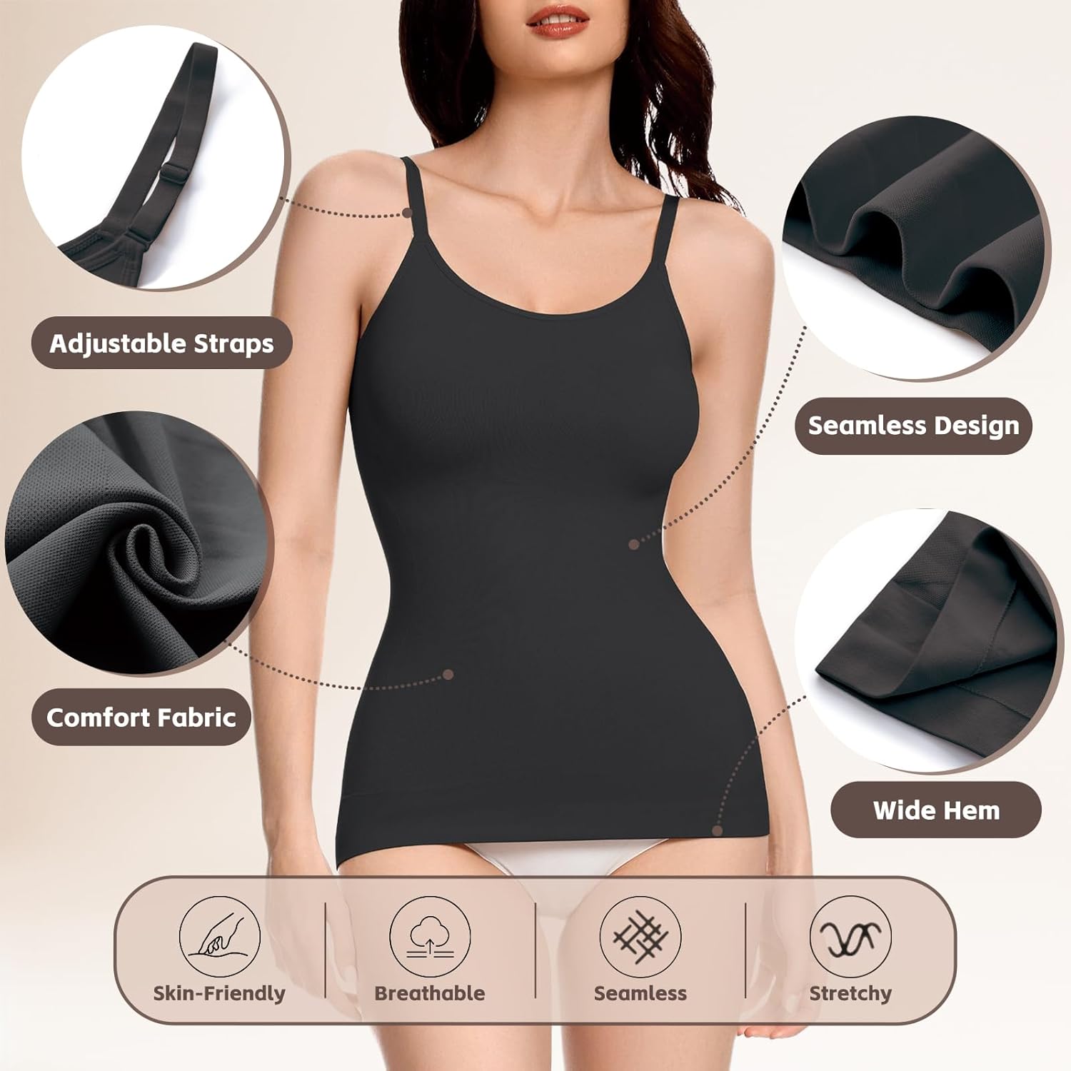 Compression Tank Tops for Women Tummy Control Shapewear Camisole Seamless Body Shaper Cami - Image 3
