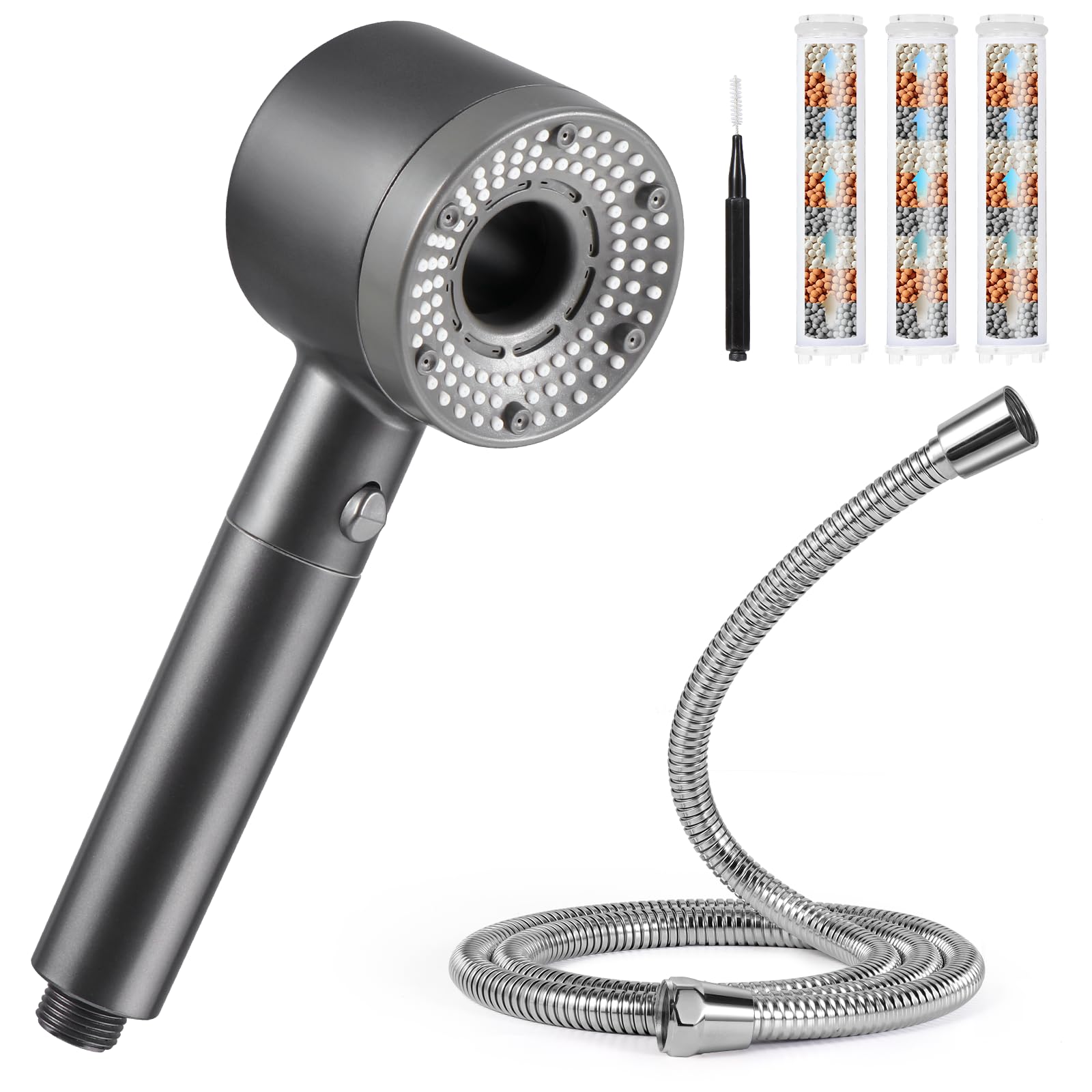 Blendura Doccino per Doccia, Soffione Doccia Alta Pressione Risparmio Idricocon con1.5m Tubo Doccia, Doccia Soffione con 5 Modi Funzione, Soffione Doccia Anticalcare 3 Filtro, Grigio