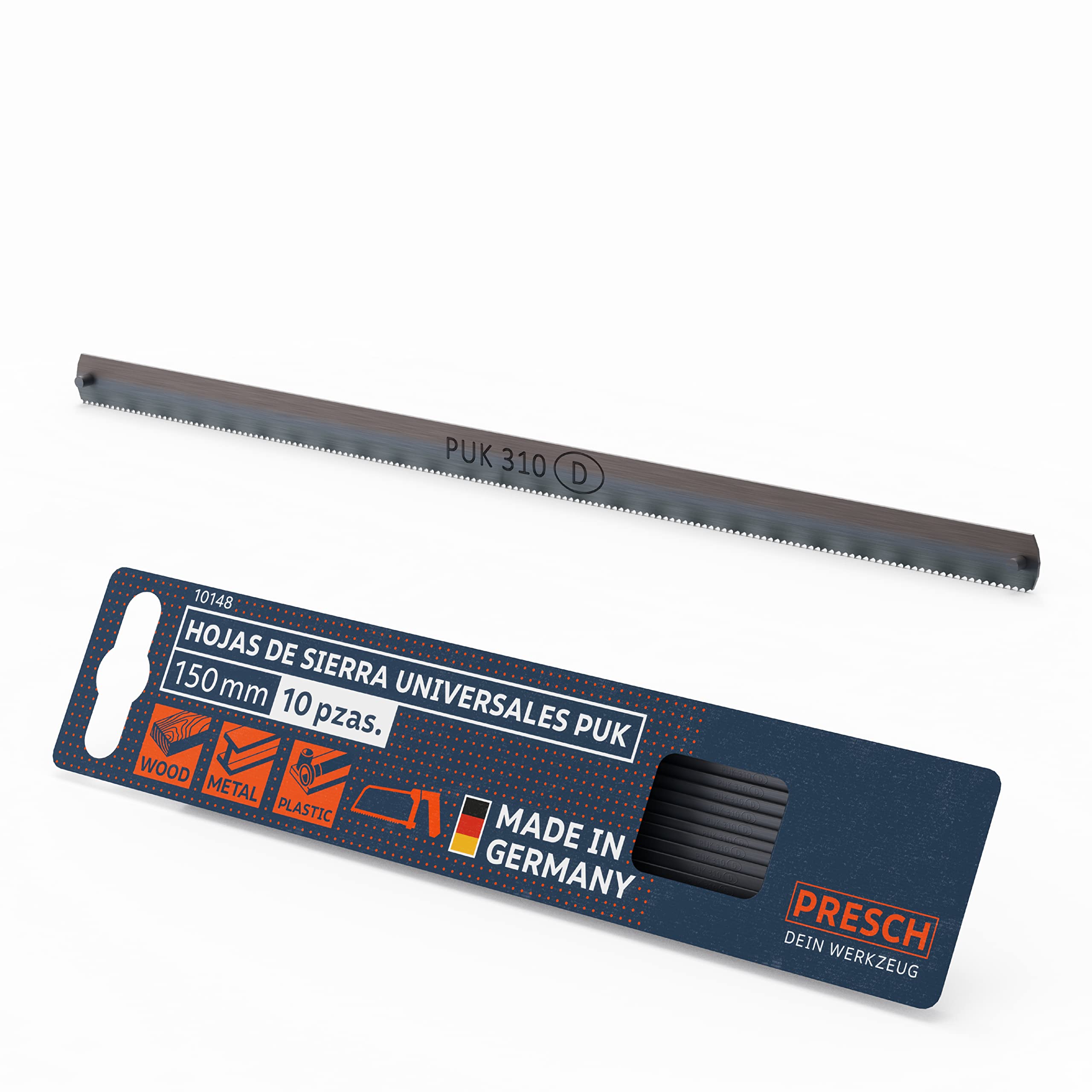 Presch Universal saw blade PUK 150 mm 10pcs – Original PUK blade set for hand saws – Universal saw blade 150 mm for wood, metal and plastics.