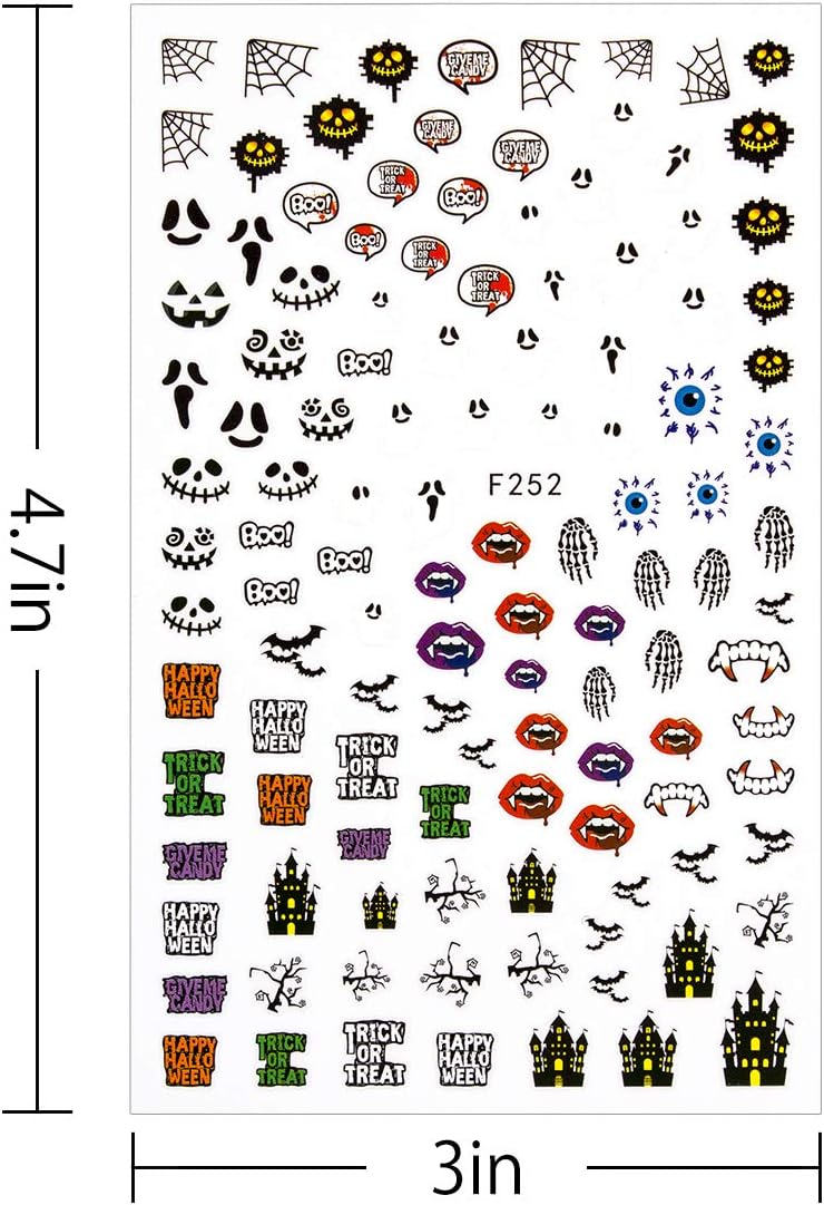 1200+ Pieces 3D Design Self Adhesive Halloween Nail Art Stickers Decals Tattoo Manicure Decoration for Fingernails Toenails Nail Tips : Beauty & Personal Care