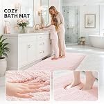 ILANGO Pink Bathroom Rugs 24" × 17" Non Slip & Super Absorbent Extra Thick Soft, Washable Bath Mat for Floor, Non Shedding Microfiber Plush Holiday Bath Rug with Rubber for Shower Sink