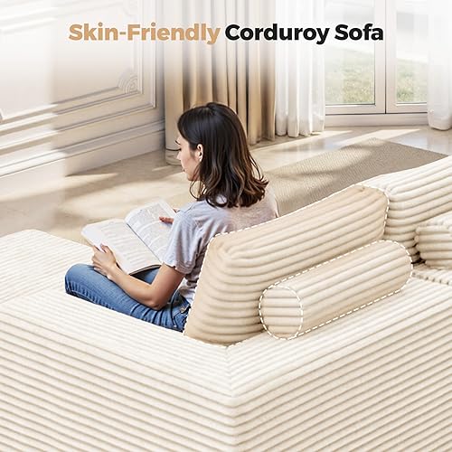 Miniatura 7 de Sofás seccionales modulares de nube de 111 pulgadas con chaise en forma de L, sofá tapizado de asiento profundo sin estructura para sala de estar,