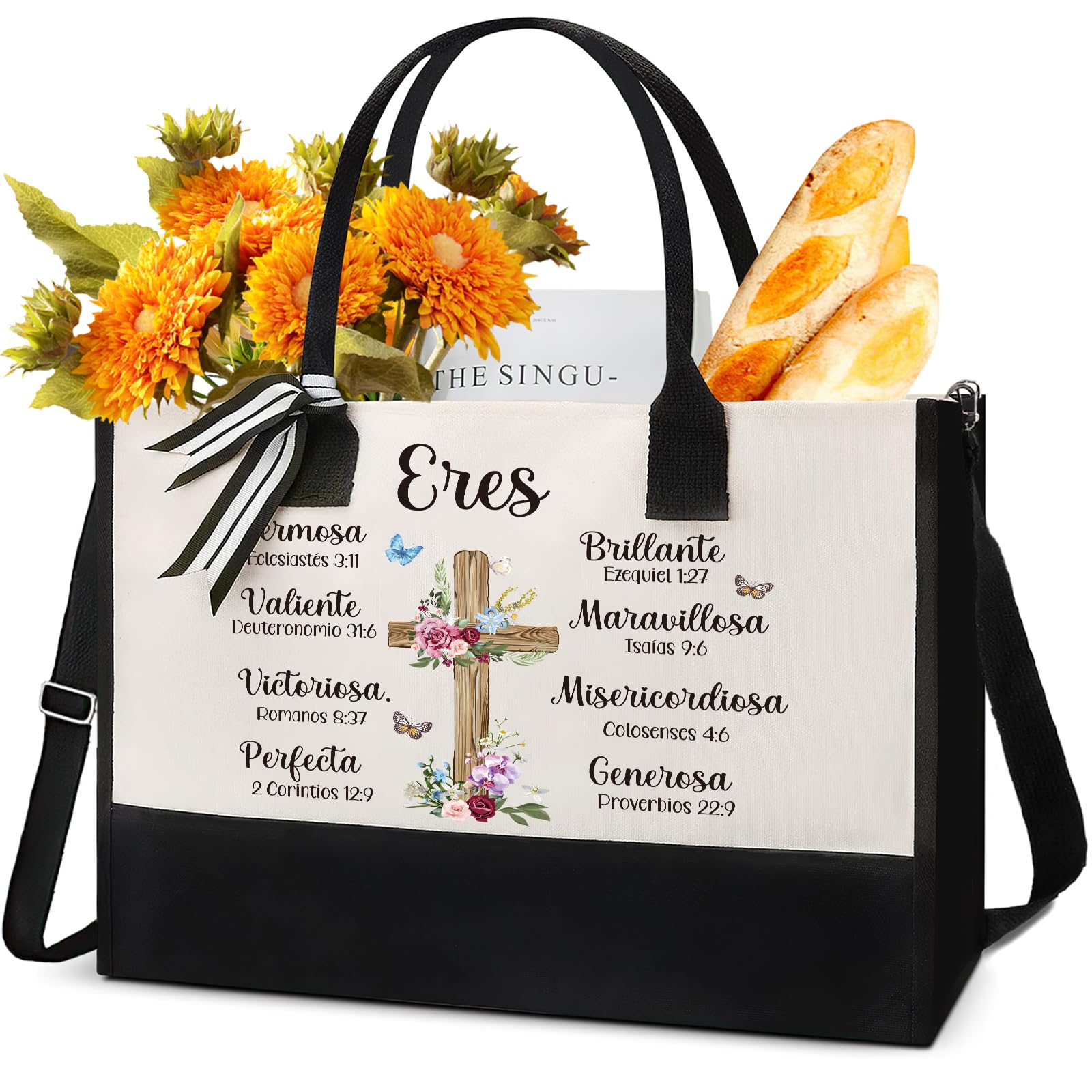 VeloKomo Inspiration Canvas Tote Bag - Christian Gift Reusable Large Grocery Totes Motivation Religious Gifts for Women Scripture New Year Gift Bags