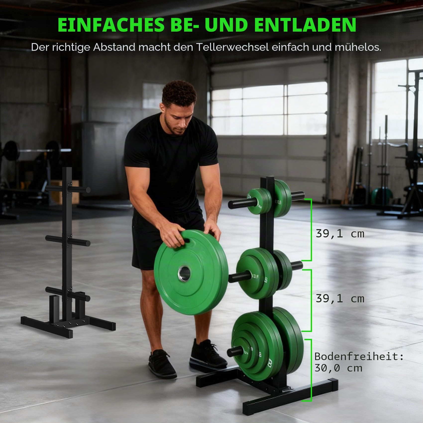 Olympische Hantelscheibenhalterung für Stoßstangenplattenaufbewahrung, olympischer Hantelbaum und Stangenhalter für Heim-Fitnessstudio – 300 kg Gewichtskapazität