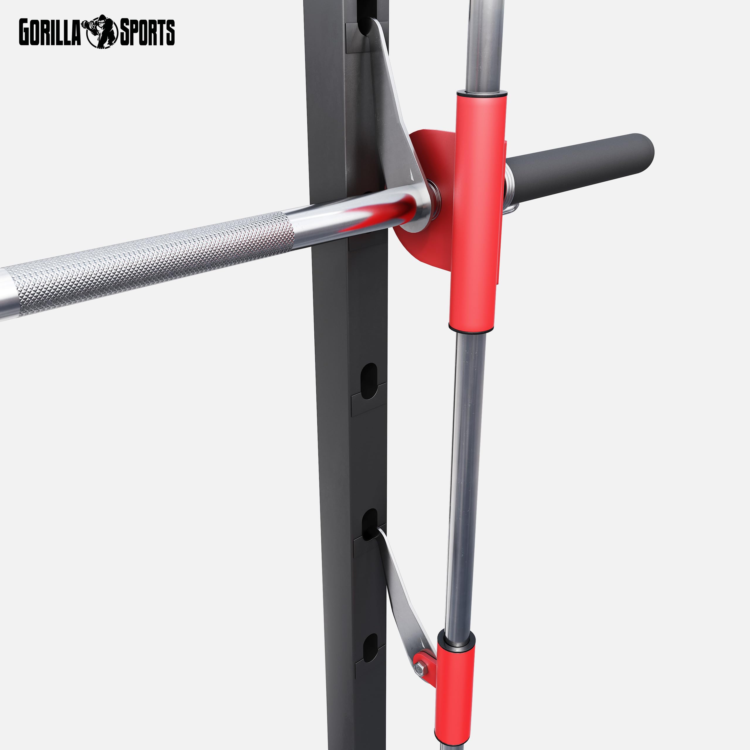Gorilla Sports® Power Rack - con Bilanciere 25mm, Adattatore da 50mm, Supporto Dischi Pesi, Max. 300 kg, Acciaio - Power Tower, Half Rack, Gabbia Squat, Allenamento, Palestra, Casa, Fitness