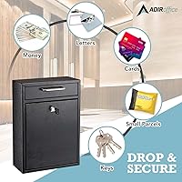 Vista 3 de AdirOffice contenedor con traba - Buzón de correo montado en pared., negro, 631-04-BLK