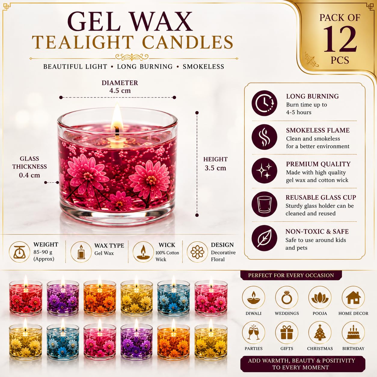 Floral Tealight Candles - 18 Pack, Long Burning -3