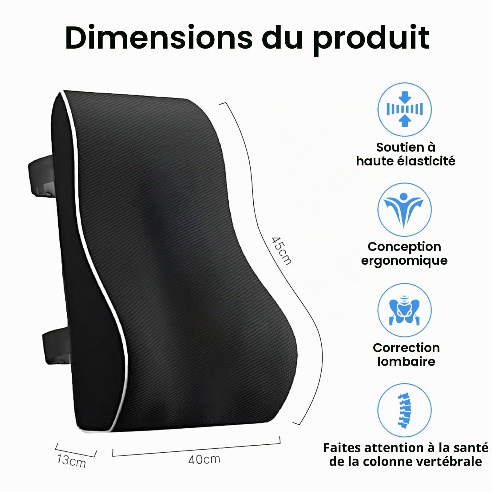Coussin Lombaire Bureau, Coussin Ergonomique Assise, Coussin Dos en Mousse Memory, Coussin Lombaire Voiture pour Chaise de Bureau, Siège Auto, Canapé, Confort Dorsal, Coussins Lombaires