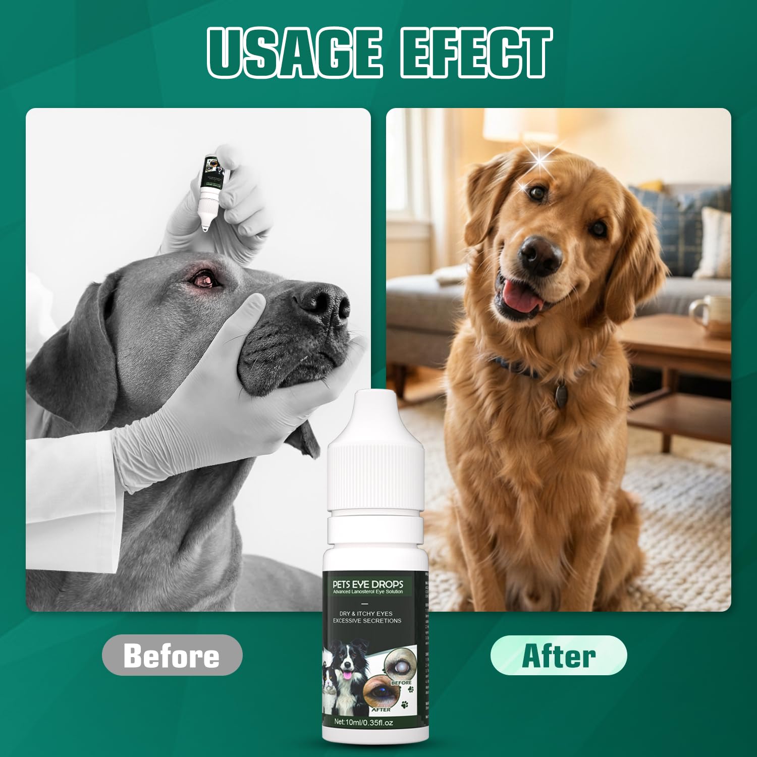 2PCSCataract Drops for Dogs - Pet Dog Eye Drops for Relieving Eye Itching and Clean Tear Stains - Removing Eye Stains - Improving Clarity - All Natural Pet Eye Health Care (Green) — Amazon image 3
