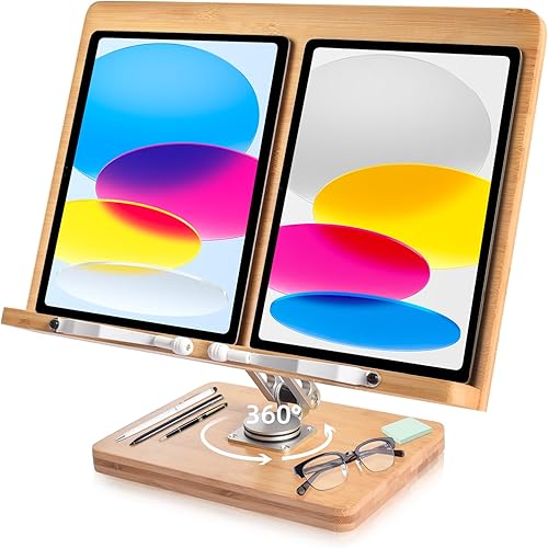 Miniatura 1 de Crocqett - Soporte de libro para lectura, ajustable giratorio de 360 grados, con clips de página, soporte grande para libros de cocina, música,
