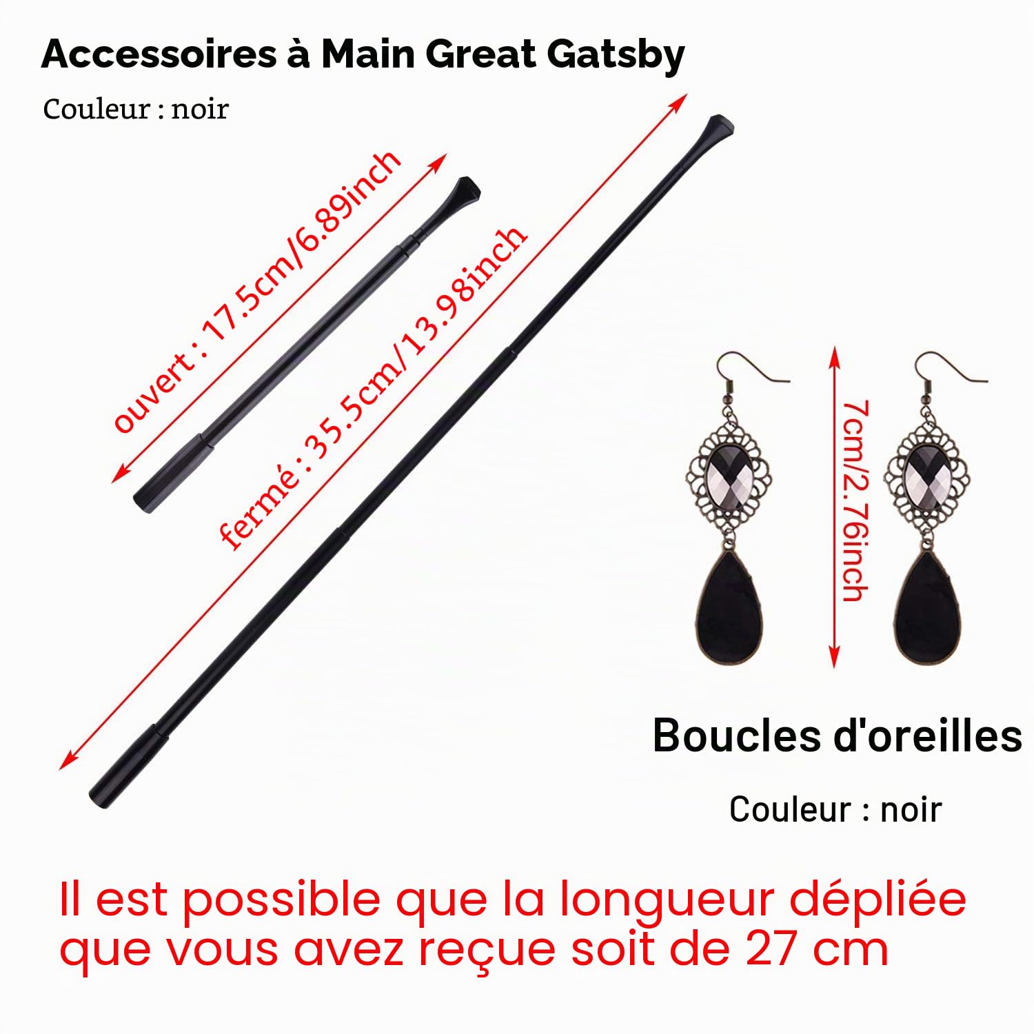 ELECLAND Robe Années 1920 à Col en V à Paillettes et à Franges avec Ensemble d'Accessoires Années 20