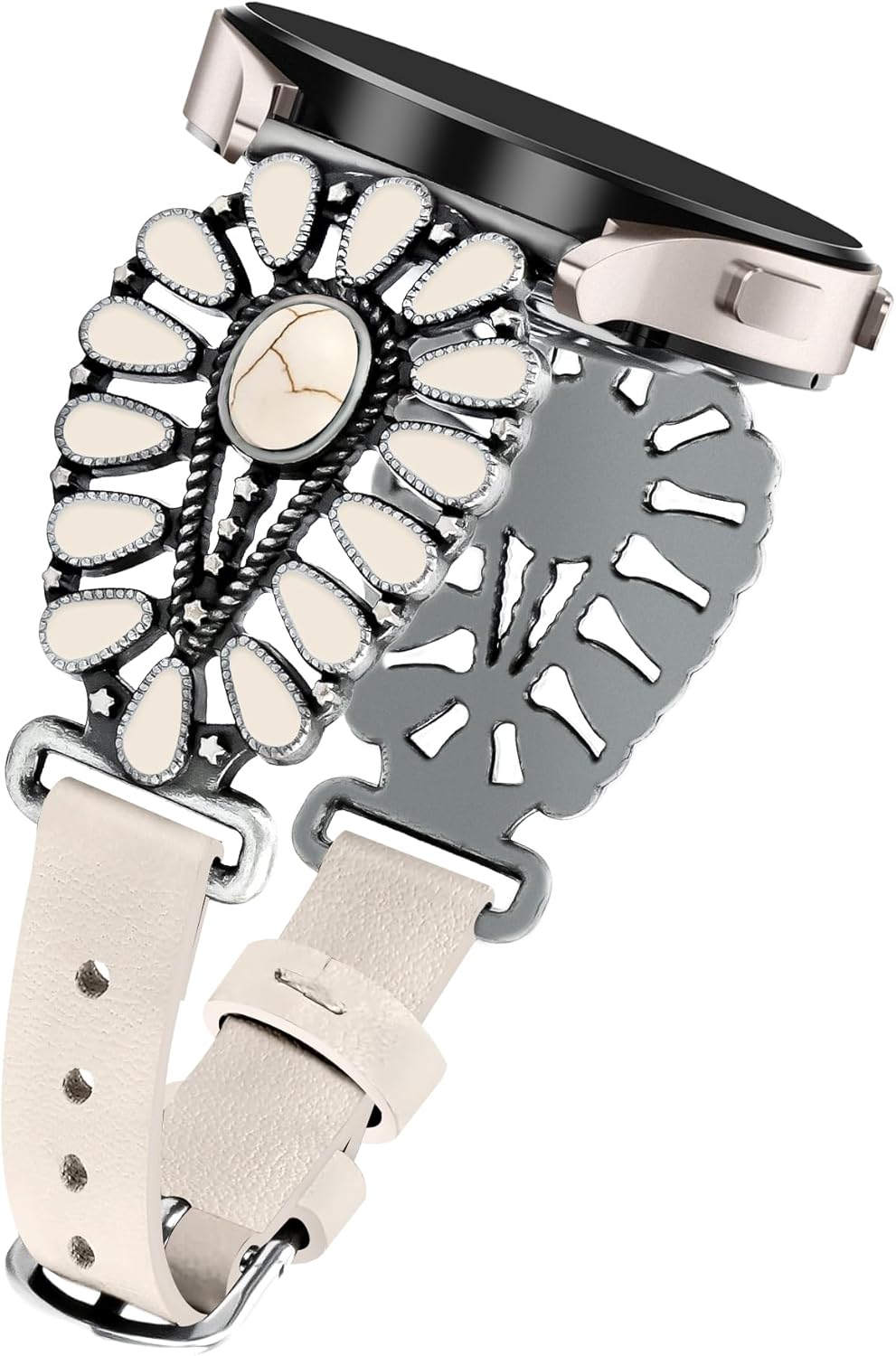 JR.DM Leather Band Women Compatible with Samsung Galaxy Watch 7/6/5/4/Active 2 40mm 44mm/Watch 6 Classic 43mm 47mm/Watch 5 Pro 45mm/Watch 4 Classic 42mm 46mm,Western Boho 20mm Straps, Starlight