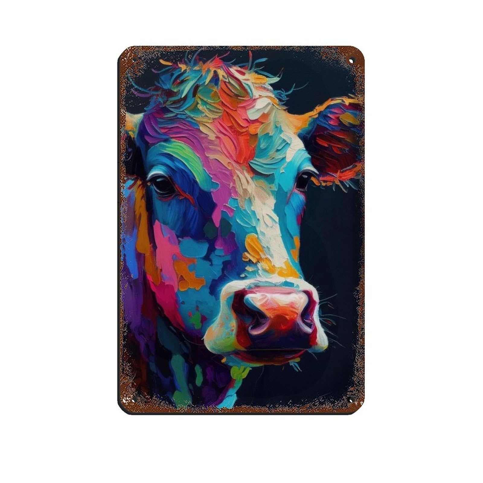 Lxwnze 20L X 30W Cm Cow Oil Painting Poster Retro Poster Metal Tin Sign Chic Art Retro Iron Painting Bar People Cave Cafe Family Garage Poster Wall Decoration 8X12inch(20X30cm)