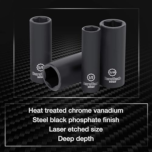 Miniatura 2 de DURATECH Juego de dados de impacto profundo de 6 puntos de 3/8 pulgadas y llave de trinquete neumática WORKPRO de 3/8 pulgadas