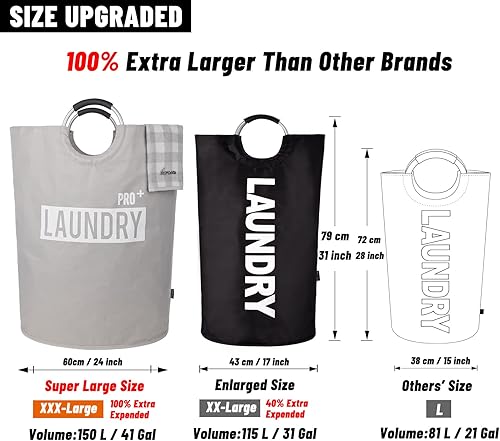 Miniatura 10 de Caroeas Cesta ligera para ropa sucia de 90 litros (13 colores), cesta de lavandería impermeable, bolsa de lavandería con asas acolchadas, cesta de