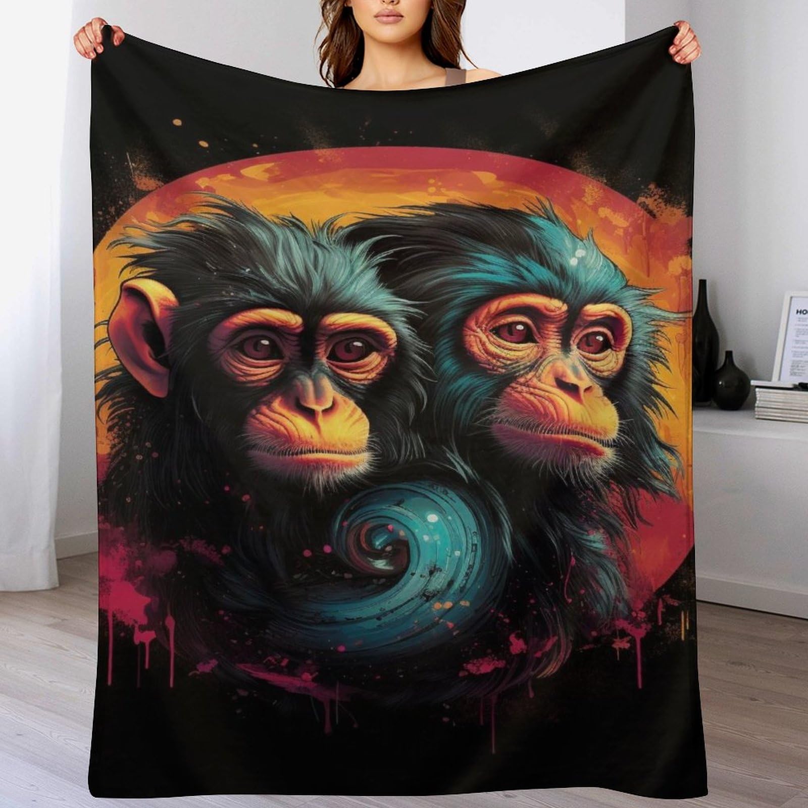 Couverture singe douce plaid polaire lit chaud 180x200