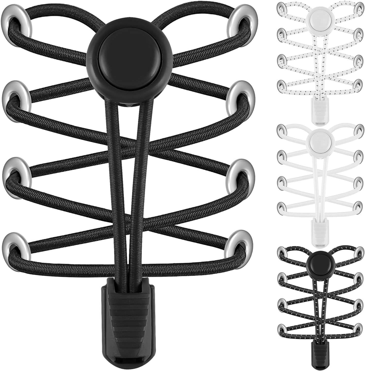 Elastic No Tie Shoe Laces - Tieless Shoelaces for Adults and Kids - 4 Pairs, Heavy Duty Shoe Strings for Sneakers