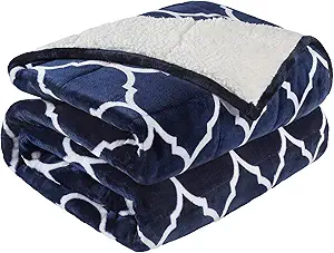 Cottonblue Morocco Fashion Print Weighted Blanket 20lbs, Sherpa Fleece Weighted Blanket for Adult, Dual Sided Fluffy Fuzzy Plush Thick Throw Blanket for Winter Warm, 60x80 inches, Navy Blue