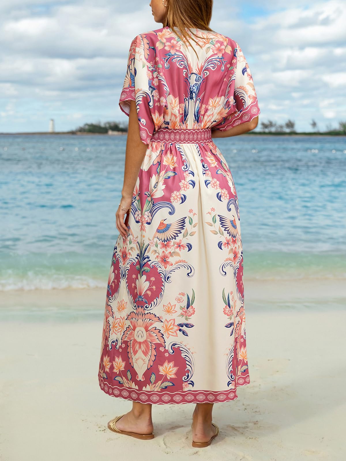 CUPSHE Damen Sommerkleid Dolman-Ärmel Blumenmuster Seitenschlitz Maxikleid