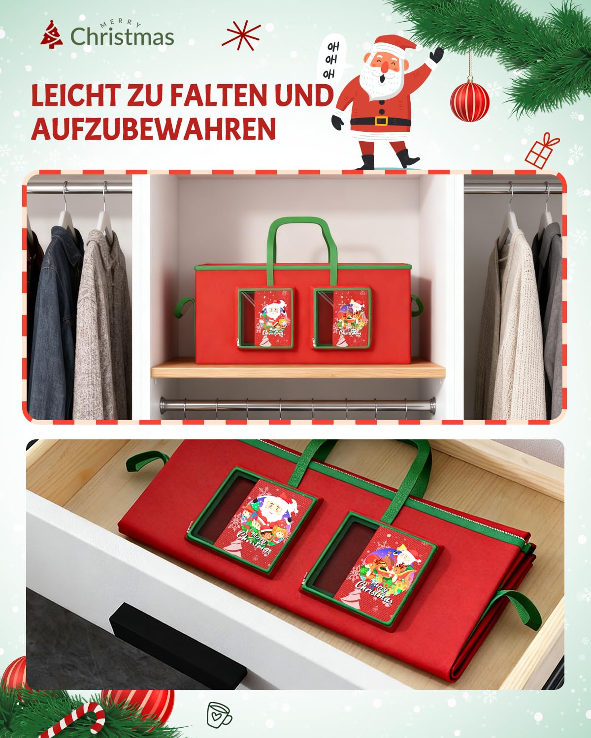 274CM Aufbewahrungstasche für 9FT Künstlicher Weihnachtsbaum 600D,Abgebauten Weihnachtsbaum mit zwei großen Taschen,Weihnachtsbaum Dekor Speicherbeutel mit robusten Griffe und Reißverschluss