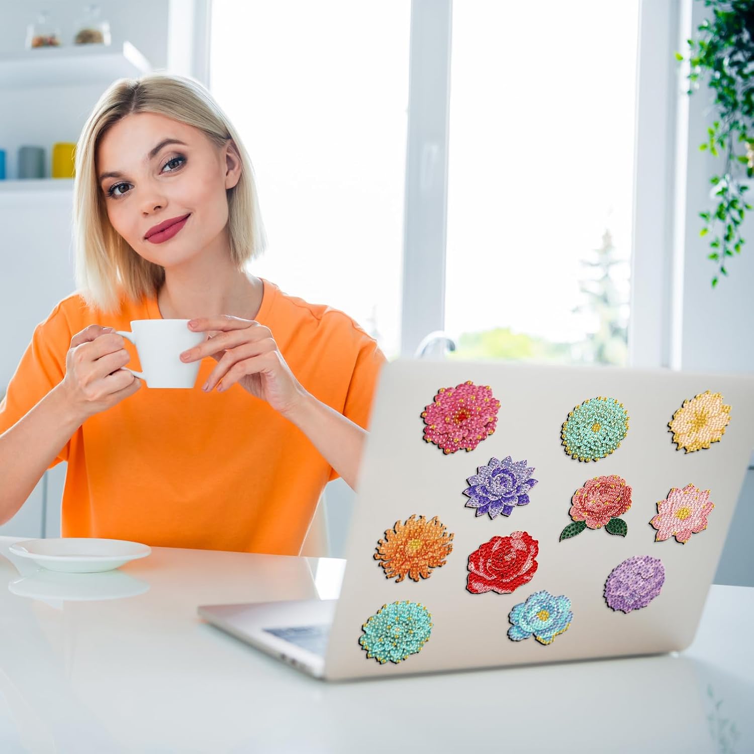 Xuhal 30 Pcs Flower Diamond Painting Magnets Diamond Art Magnet Kits for Adults Colorful Floral Refrigerator Magnetic Sticker 5D Rhinestone Fridge Stickers for DIY Crafts Summer Gifts