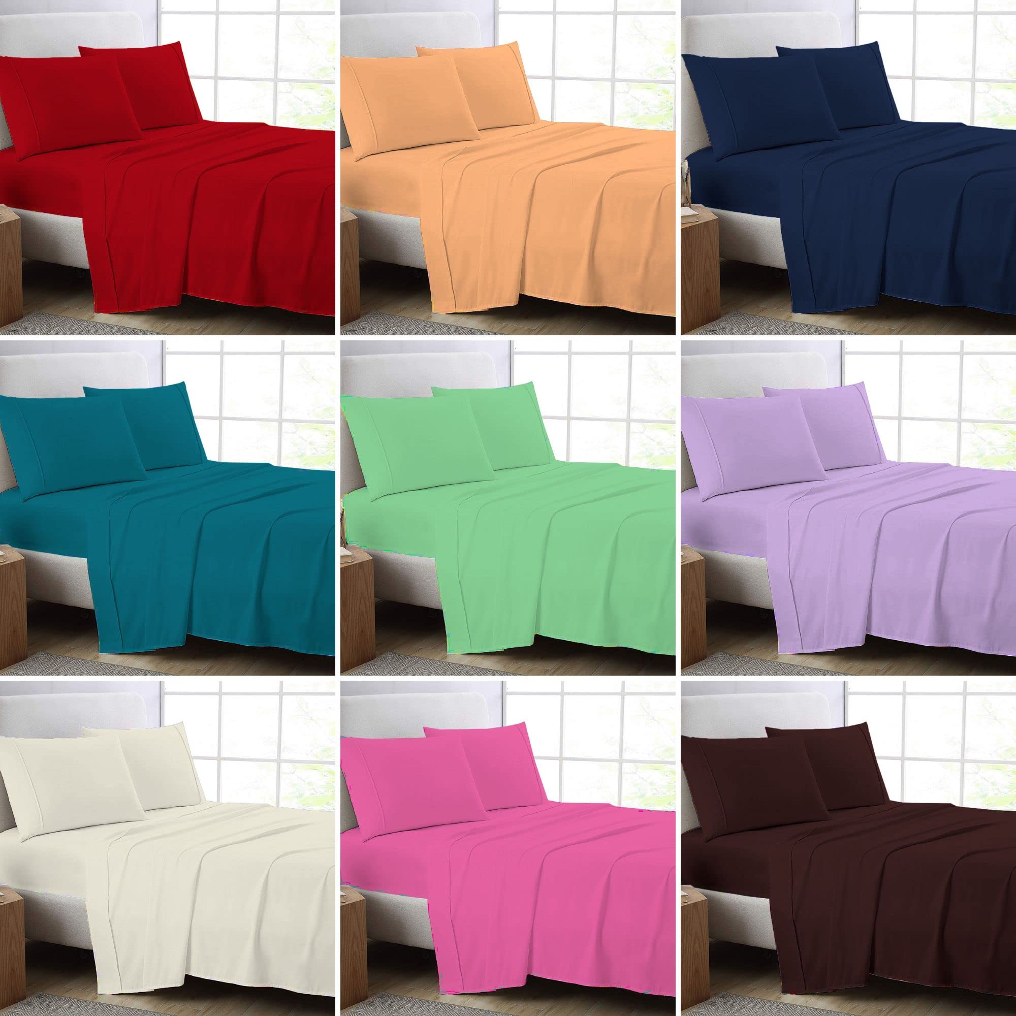 Plain Dyed Luxury Flat Bed Sheet, Shrinkage Fade Resistant Easy Care Polycotton Breathable Percale Top Linen Sheets (Double 228 x 255 cm, Pink)