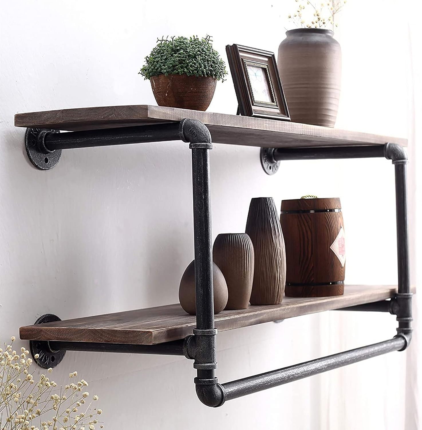 Amazon.com: KEPMOGOH Floating Shelf, Iron Pipe with Wooden Board ...