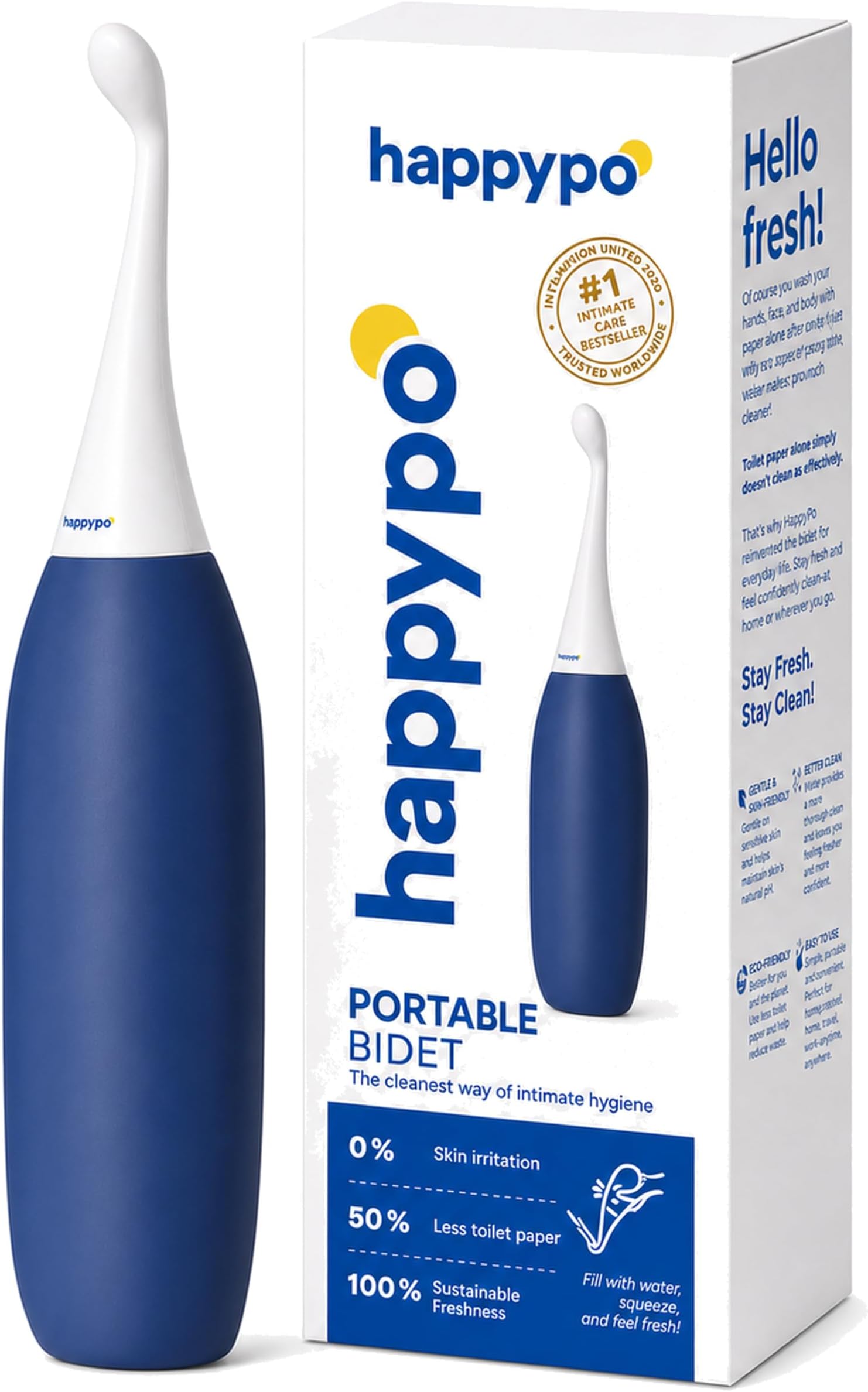 HappyPo The Original Butt Shower - Portable Bidet - The Easy-Bidet 2.0 Replaces Wet Wipes and Shower Toilet - Portable Bum Spray for Travel - Dark Blue