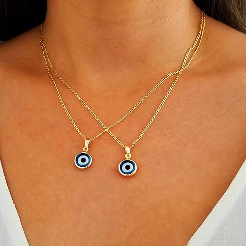 Miniatura 3 de Collar contra el mal de ojo para mujer, chapado en oro de 14 quilates, delicado collar de mal de ojo, collar con dije de ojo de diamante azul