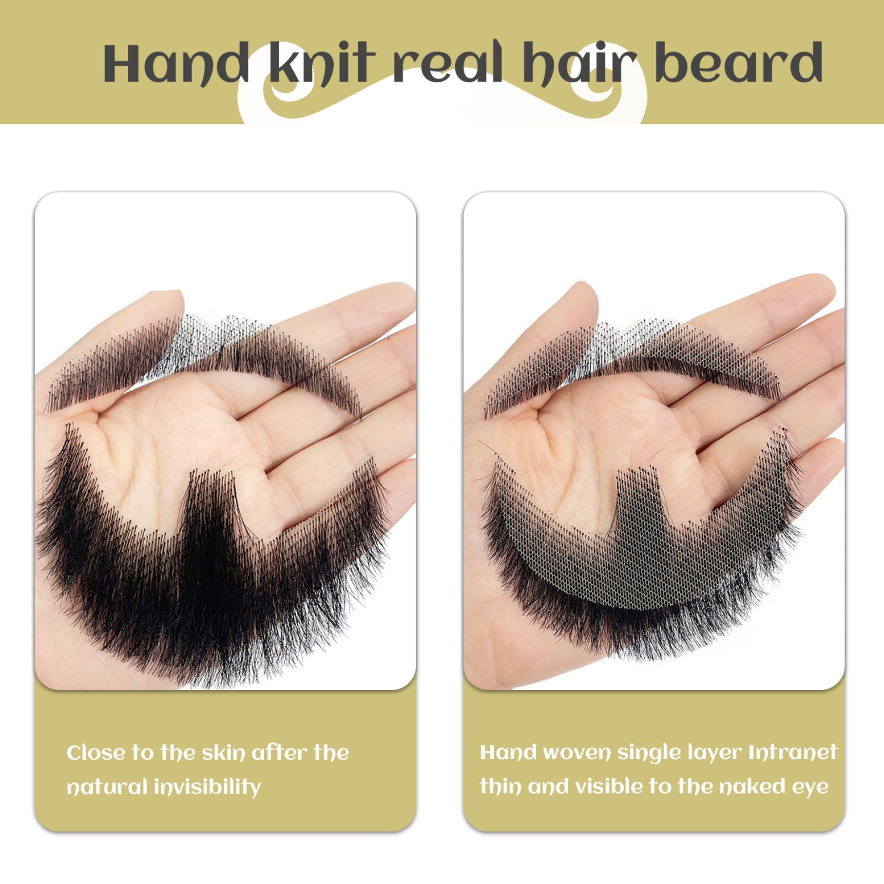 Barba Cabello humano Barba realista Bigote Vello facial invisible Traje de encaje para hombres Vestir Halloween Cosplay Fiesta de disfraces Negro...