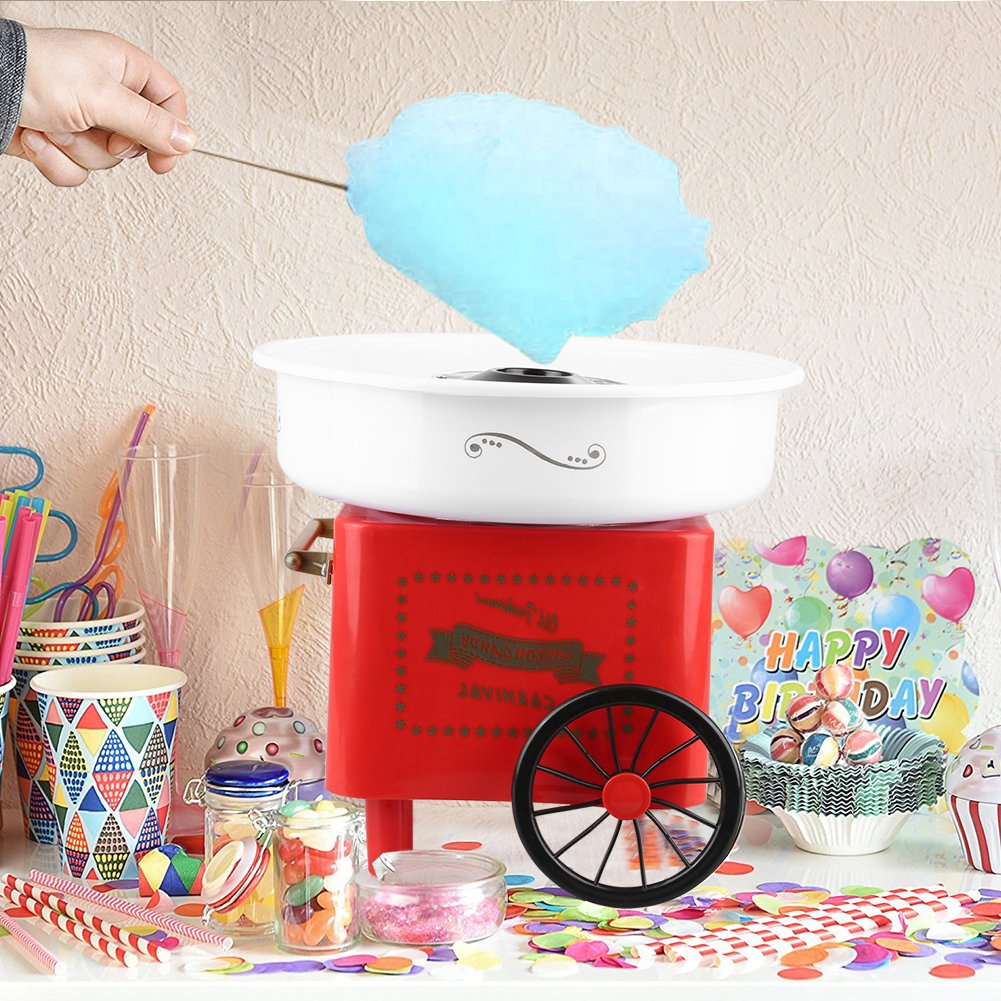 450W Zuckerwattemaschine Set für Zuhause Cotton Candy Machine mit Messlöffel und 10er Stäbchen, für Geburtstagsfeiern, Kindertag und Weihnachten (Rot B)