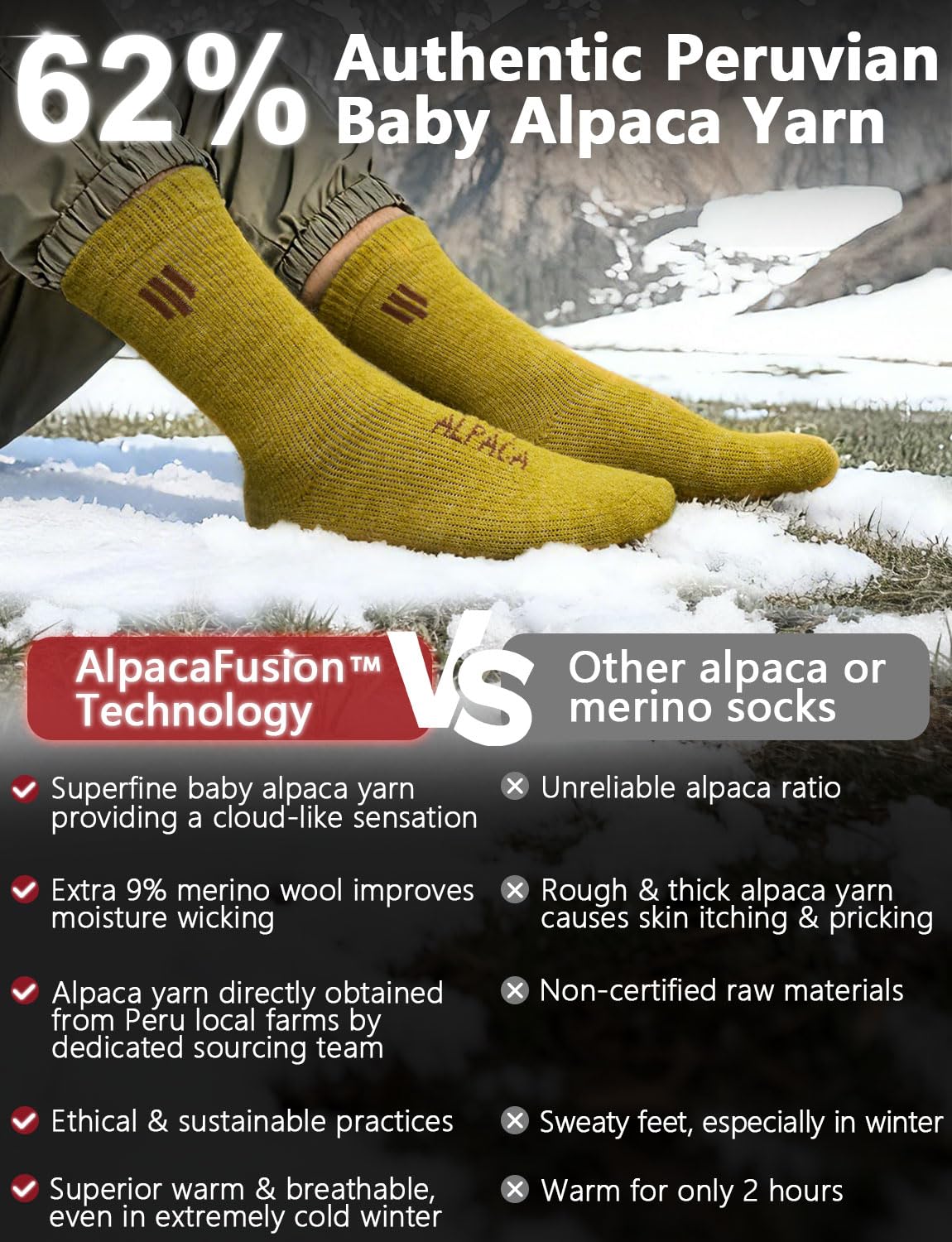 Juclise Calcetines de lana de alpaca para hombre y mujer, gruesos y térmicos para invierno, clima frío, caza, senderismo, absorben la humedad