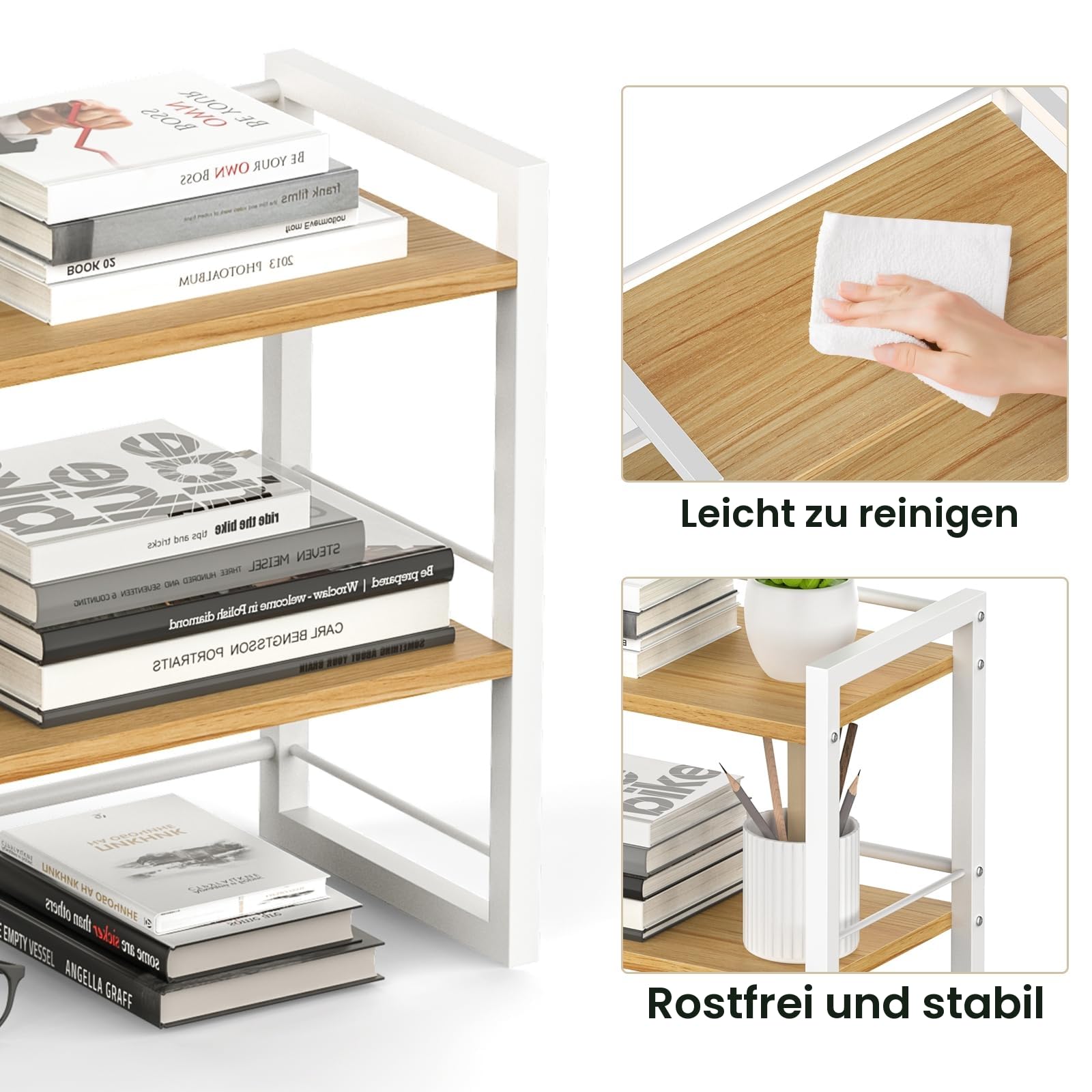 THYGIFTREE Schreibtisch Regal Organizer aus Holz, Aufbewahrungsregal für Schreibtisch Bücherregal, Regal für Schreibtischplatte und Kommode (weiß)