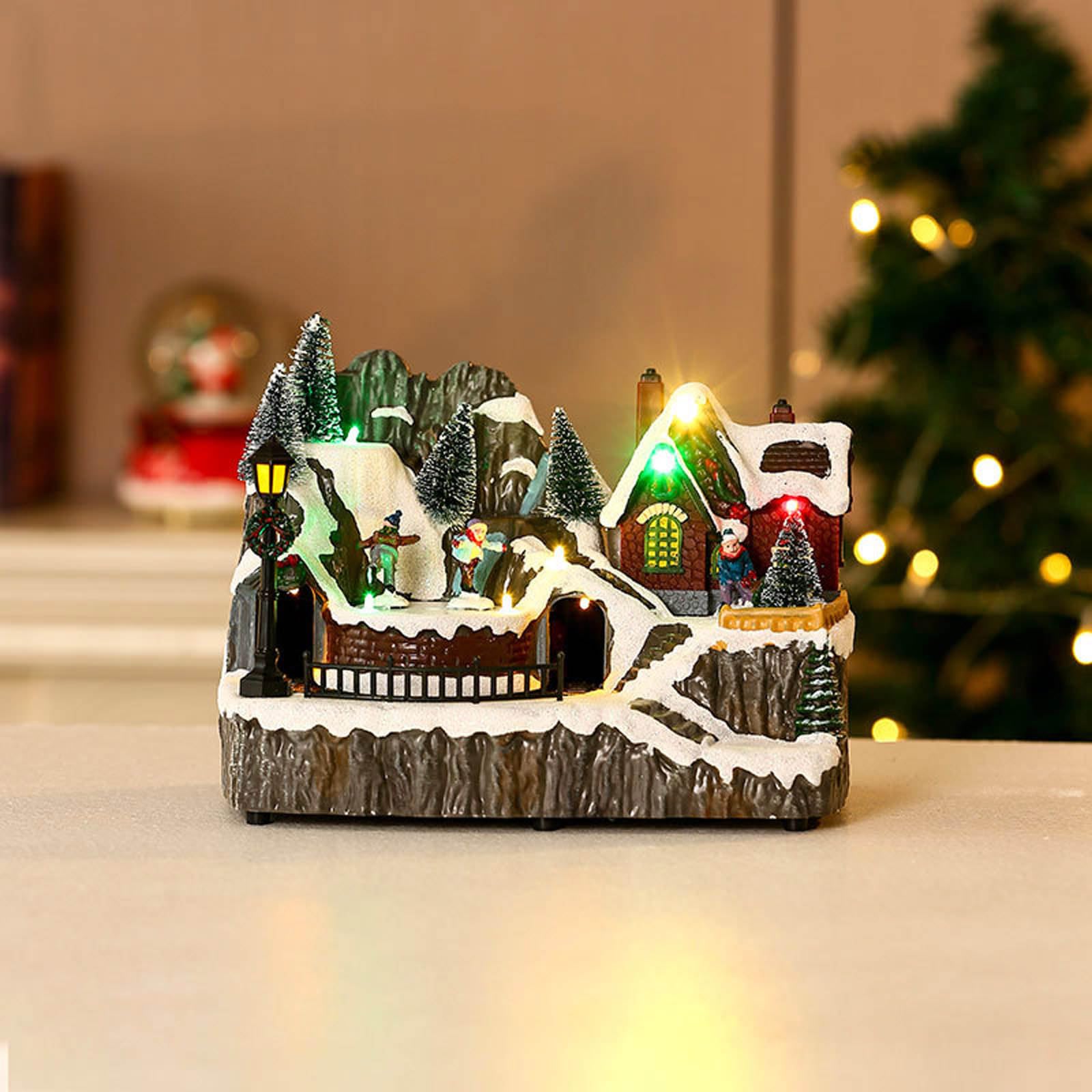 Figura de casa de pueblo navideño resina decorativa escultura suministros para interiores al aire libre jardín patio fiesta decoración