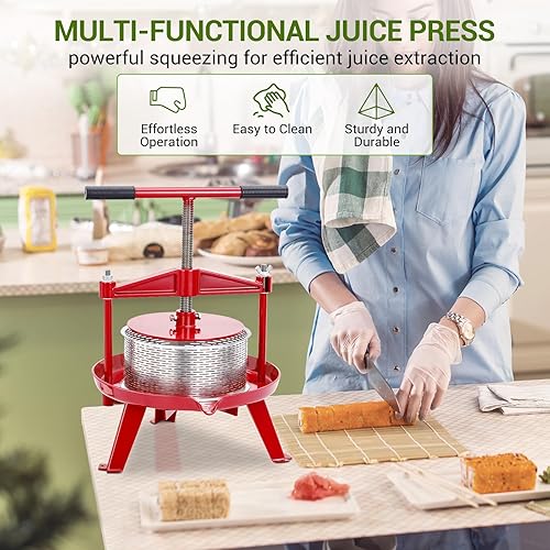 Miniatura 7 de Prensa manual de acero inoxidable de 1.32 galones (5L) - Prensa resistente para frutas y quesos para vino, sidra, aceite de oliva, marco de hierro