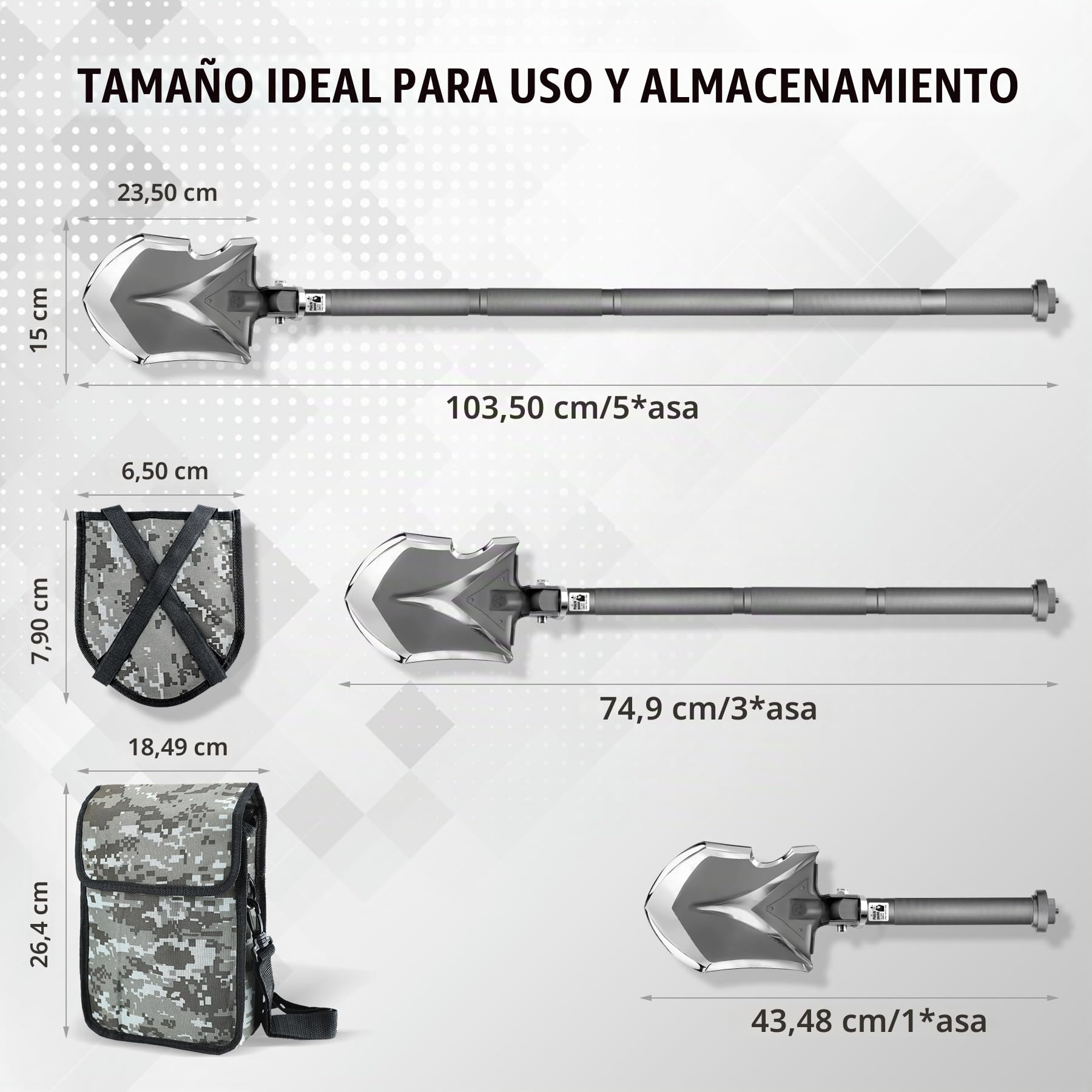 Zune Lotoo Pala Plegable, Pala Camping Multifuncional de Acero al Carbono para Acampar