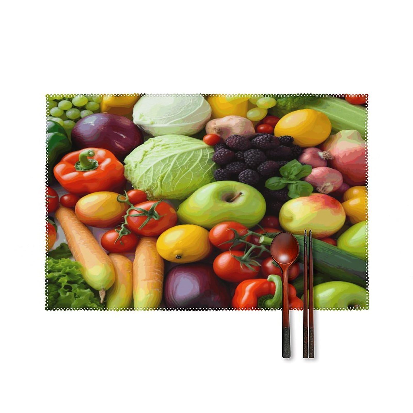 Fresh Fruits and Vegetables Placemats Set of 6 Heat Resistant Non-Slip Place Mats Washable Wipeable Table Mats Elegant Farmhouse Placemat for Kitchen Dining Outdoor Party Table Decor