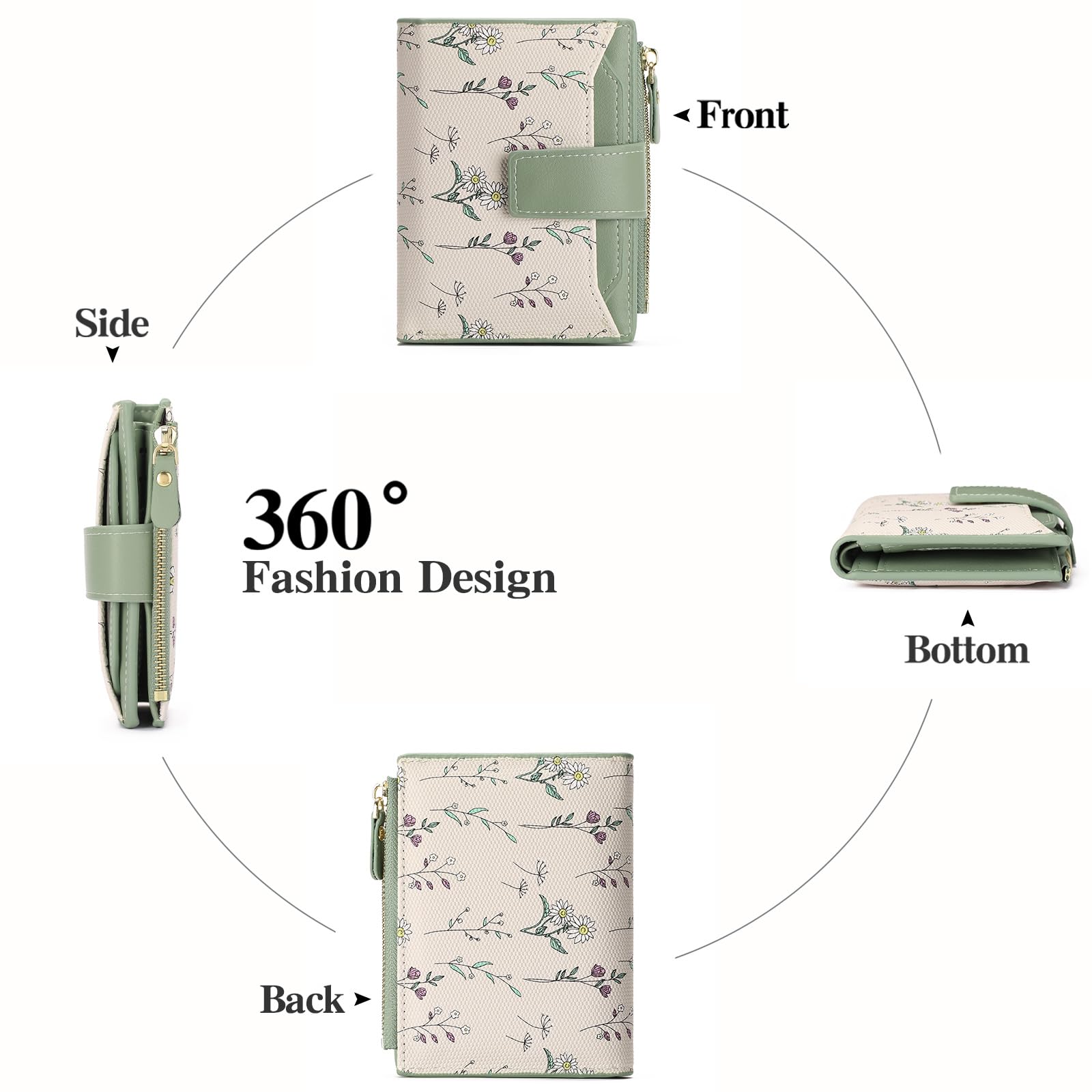 GAEKEAO Porte Monnaie Femme, Petit Portefeuille Femme avec Blocage RFID, Porte Carte avec Fenêtre D'identification Amovible et Poche à Monnaie Zippée