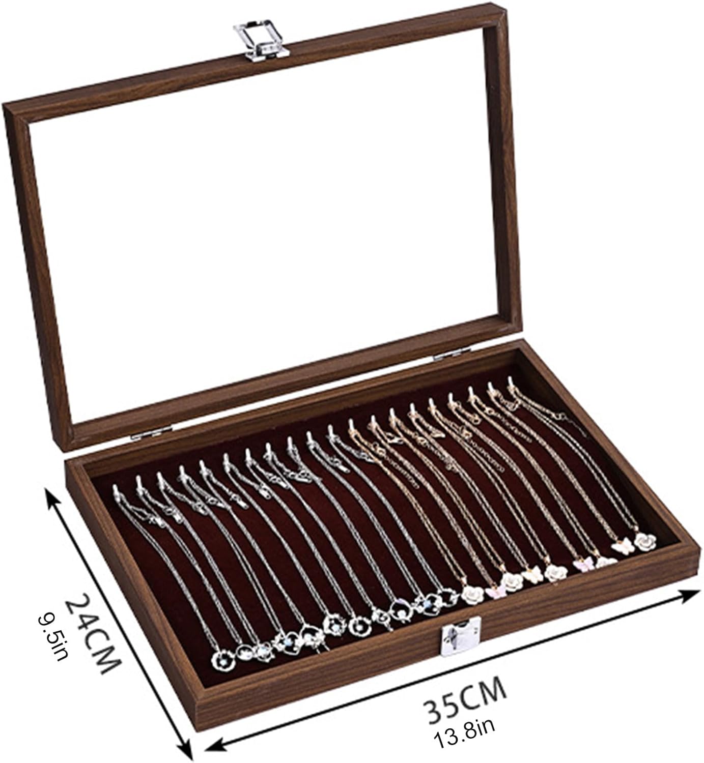 Luxury Wooden Jewelry Organizer Storage Box Stackable Jewelry Display Tray with Lid Velvet Inserts Organizer Holder Stand Showcase for Drawer,Beige,Earrings Tray
