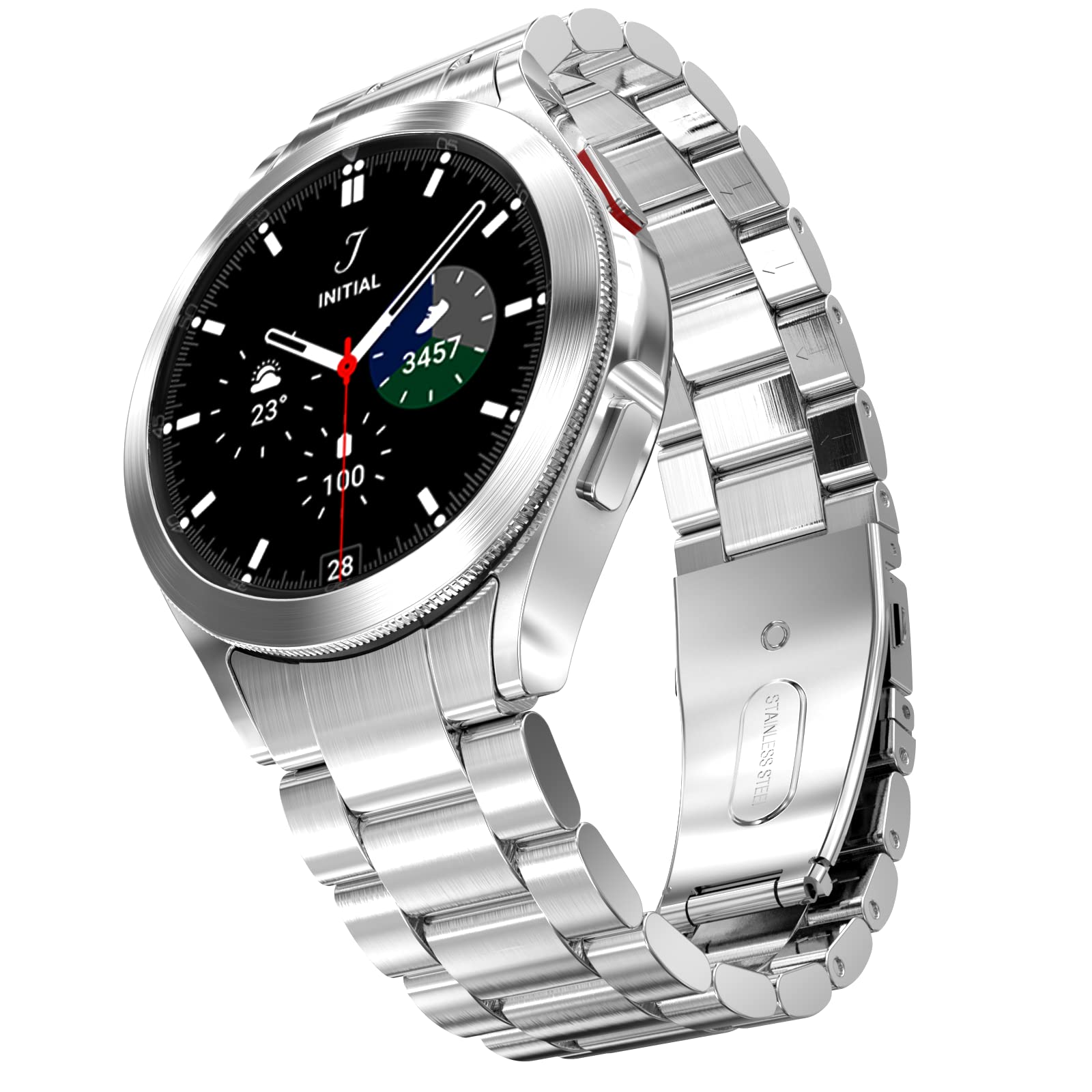 BEIZIYE Compatible Galaxy Watch 6 Band Classic 47mm 46mm 44mm 43mm 42mm 40mm Bands, Samsung No Gap Solid Stainless Steel Strap for Men Women 4 5 6 Pro (Silver)