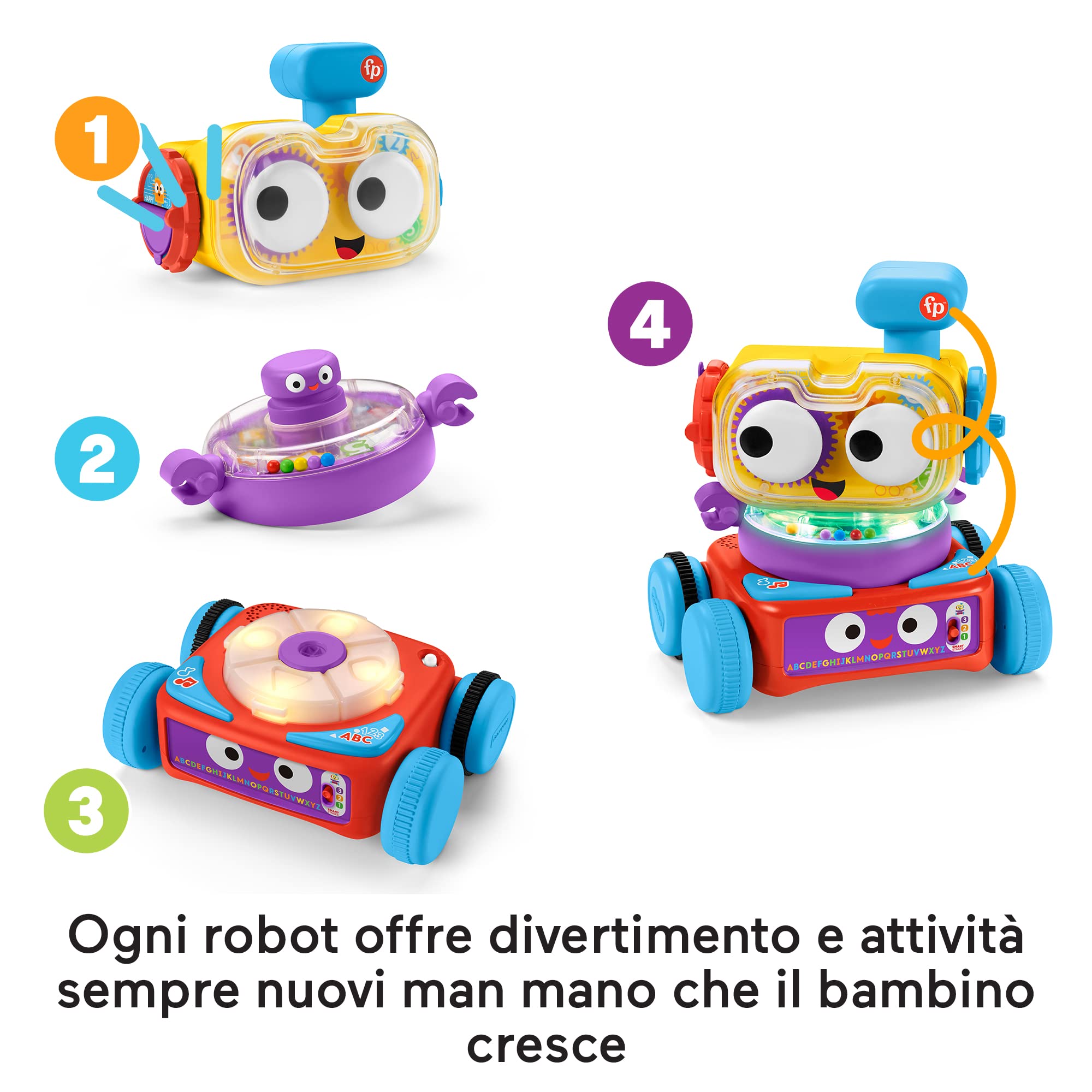Fisher-Price 4-in-1 Lernroboter Linus für Babys und Kleinkinder, Spielzeug ab 6 Monaten, Version: Italienisch, HDJ16