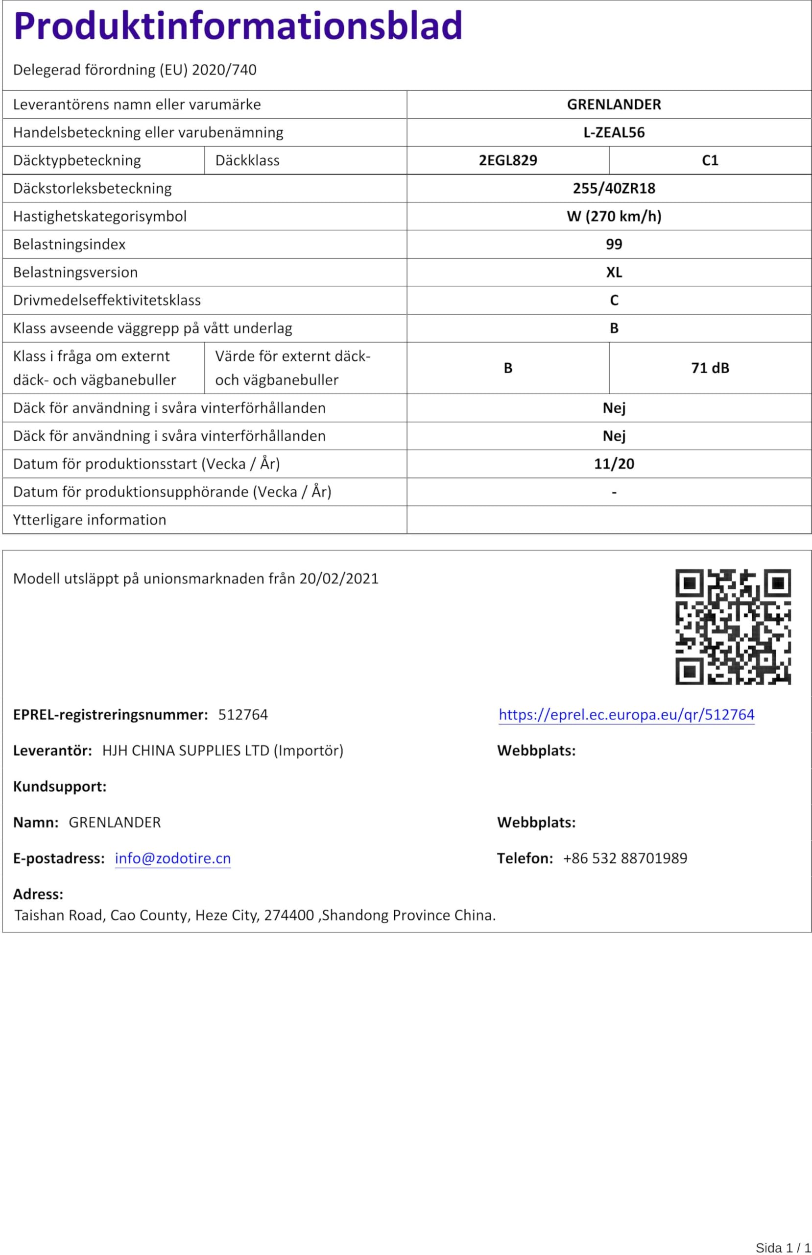 Pneumatici 255/40 r18 99W XL ZR Grenlander l-zeal 56 Gomme estive nuove