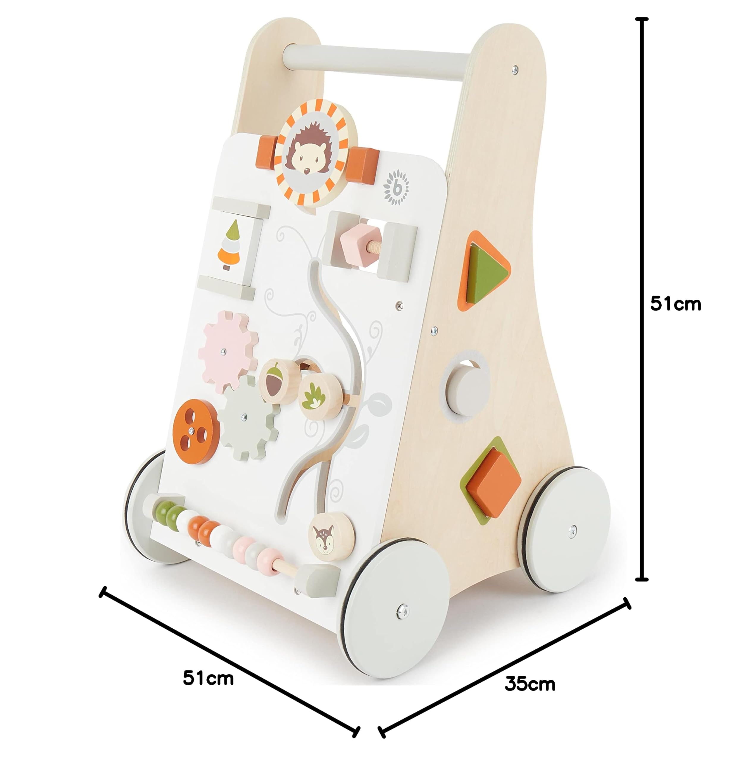 Bieco Lauflernwagen Holz | ab 1 Jahr | Multifunktionale Baby Lauflernhilfe | Laufwagen für Babys zur Förderung der Motorik | Baby Gehhilfe mit Gummibereifung | Activity Lauflernhilfe für Babys