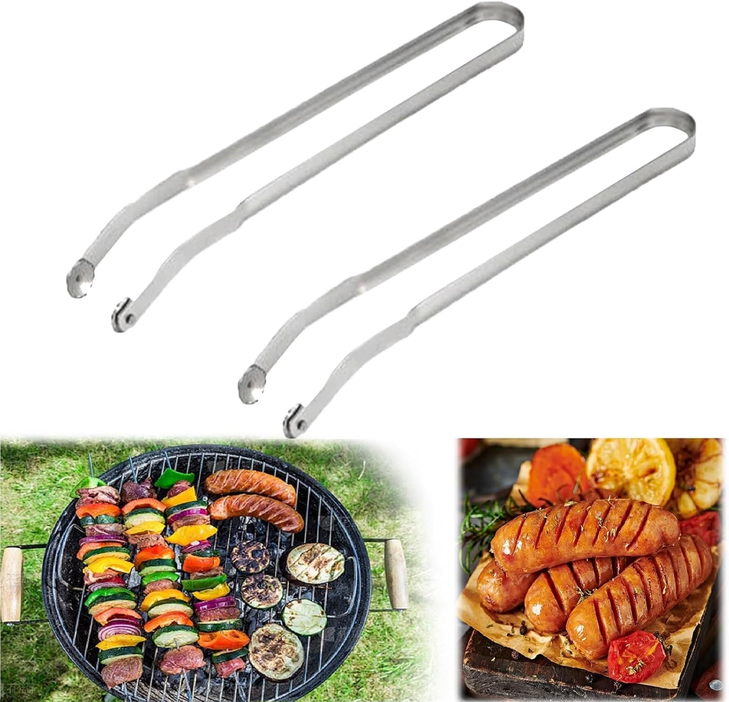 2PCS BBQ Sausage Turning Tongs,Sausage Turning Tongs,BBQ sausage turning tongs for cooking,BBQ Turning Tongs,Hot Dog Tongs,Multipurpose Gripper Bread Clip/Steak Clamps