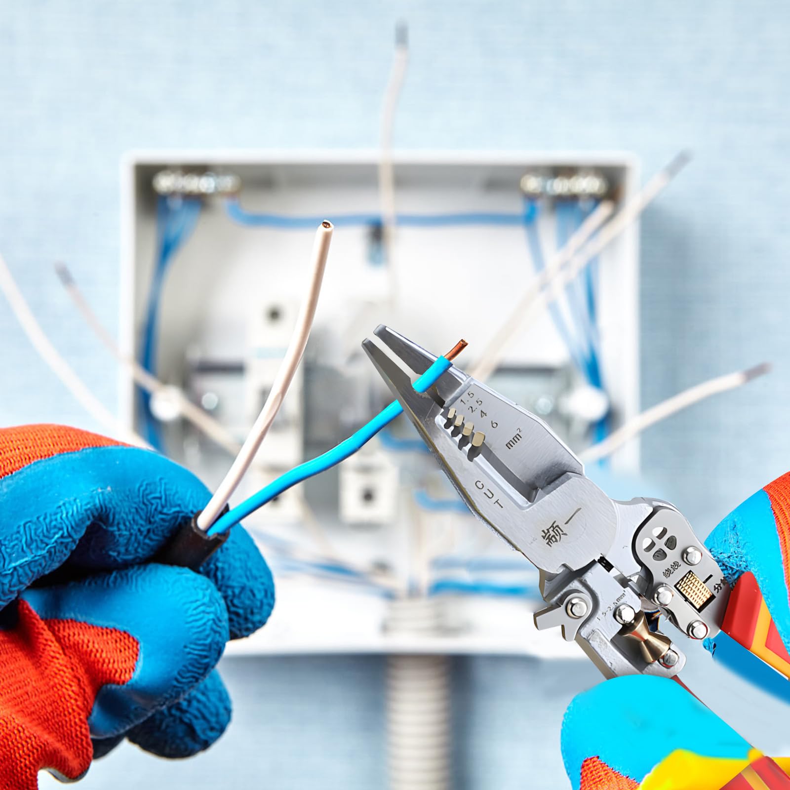Abisolierzange mit Strommessfunktion, 9 in 1 Multifunktionale Abisolierzange, Elektriker Zange Kabelschneider zum Abisolieren, Crimpen, Schneiden, Ziehen, Wickeln, Spalten Abisolierzange mit Strommessfunktion, 9 in 1 Multifunktionale Abisolierzange, Elektriker Zange Kabelschneider zum Abisolieren, Crimpen, Schneiden, Ziehen, Wickeln, Spalten