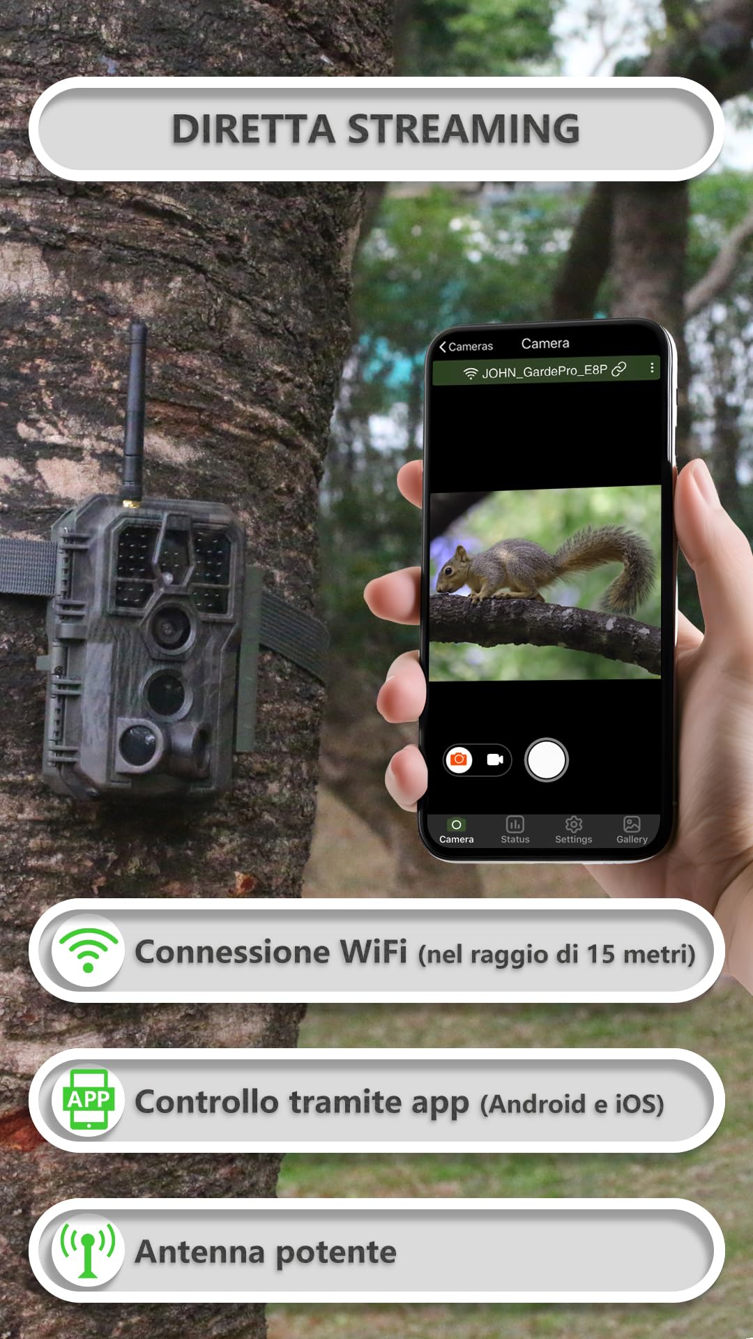 GardePro E8P Max Fotocamera da Caccia WIFI 8000mAh 64MP 1296P Visione Notturna