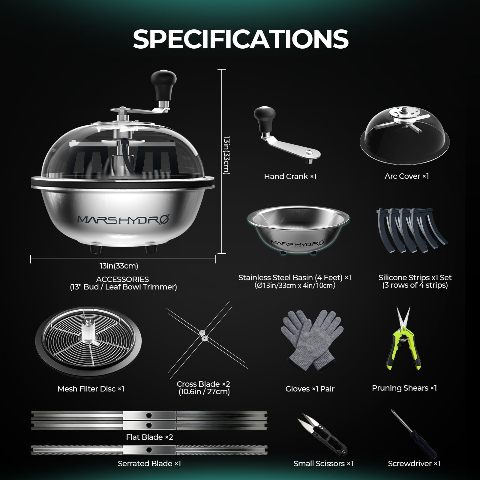 MARS HYDRO Bud Bowl-Trimmer 33 cm, sekator z przezroczystą osłoną i wymiennymi stalowymi klingami, do cięcia na mokro/sucho pąków, ziół, kwiatów i roślin hydroponicznych